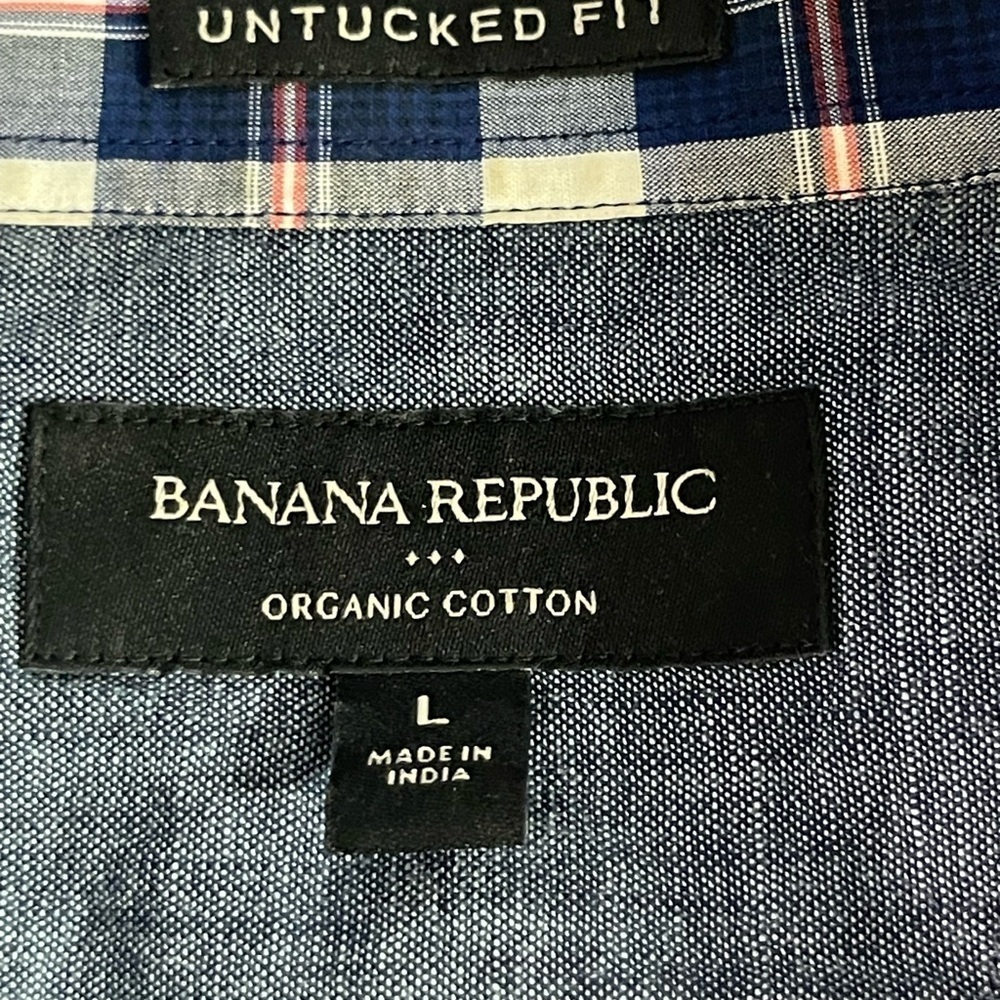 Banana Republic factory Organic Cotton untucked Fit Blue plaid shirt L - Picture 4 of 7